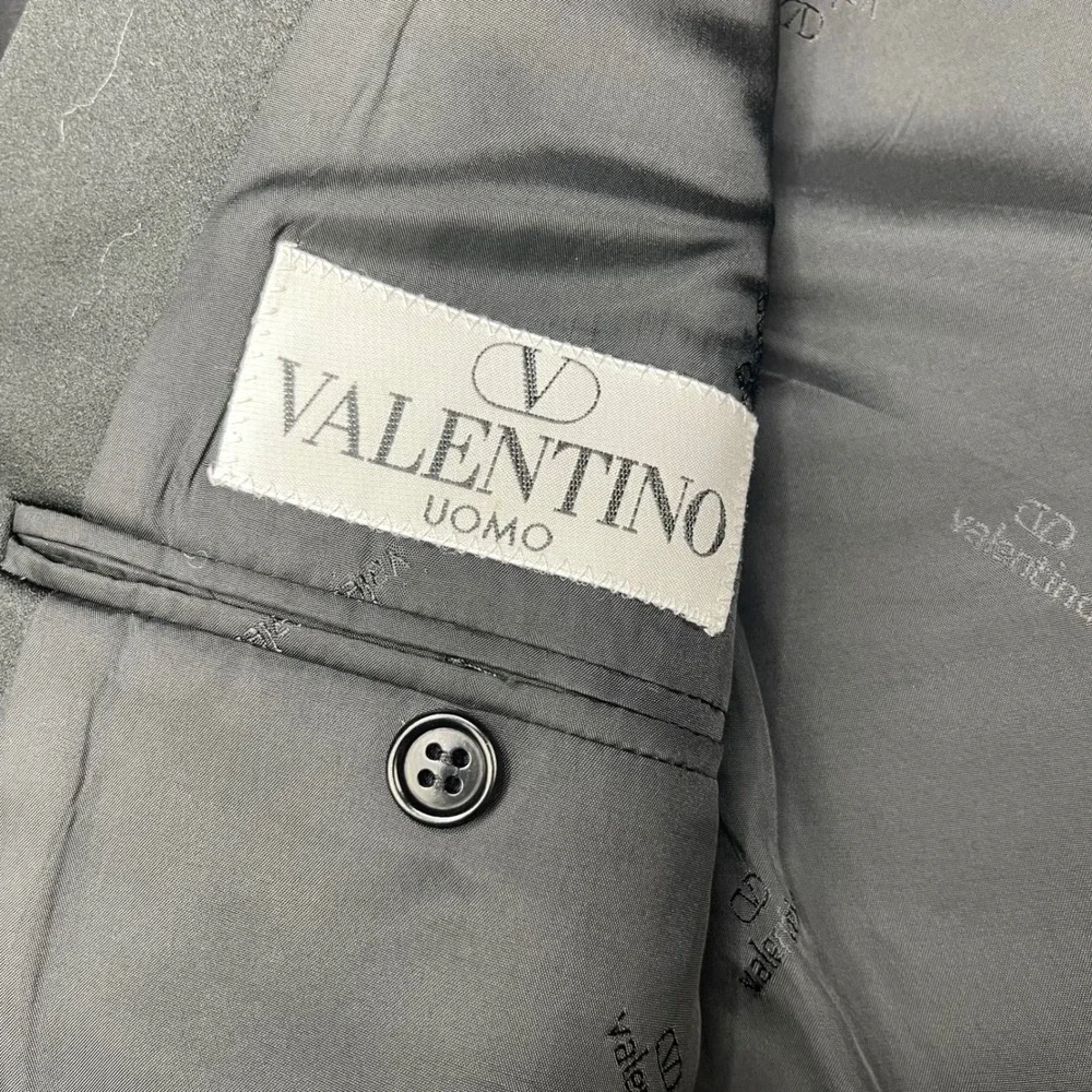 Vintage Valentino Uomo Black Tuxedo Suit Pure Wool Satin Lapel 44L W34xL34 FLAW